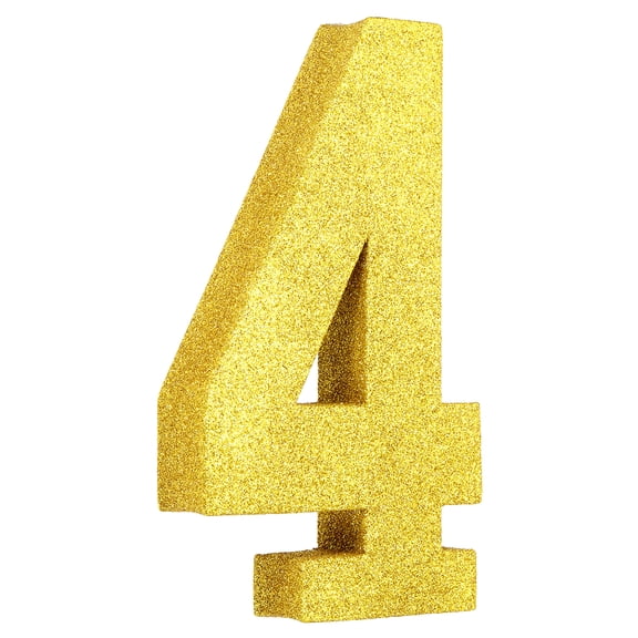 Uxcell Number 4 Glitter Number Birthday Decoration, 7.9" Glitter Number Centerpiece Decoration, Gold Numbers Anniversary Table Decorations for Birthday Celebrations Anniversary(4.3" L)