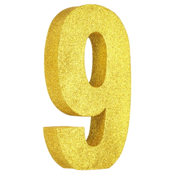 Uxcell Number 9 Glitter Number Birthday Decoration, 7.9" Glitter Number Centerpiece Decoration, Gold Numbers Anniversary Table Decorations for Birthday Celebrations Anniversary(4.3" L)