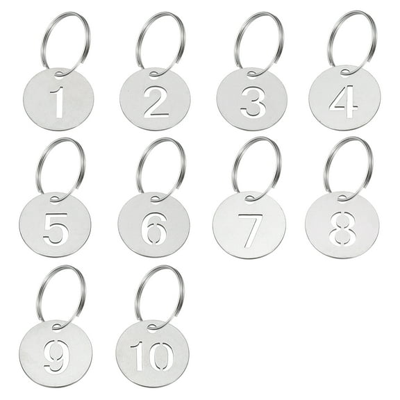Uxcell Number Key Tag 23 mm Stainless Steel 1-10 ID Number Tag with Ring Silver
