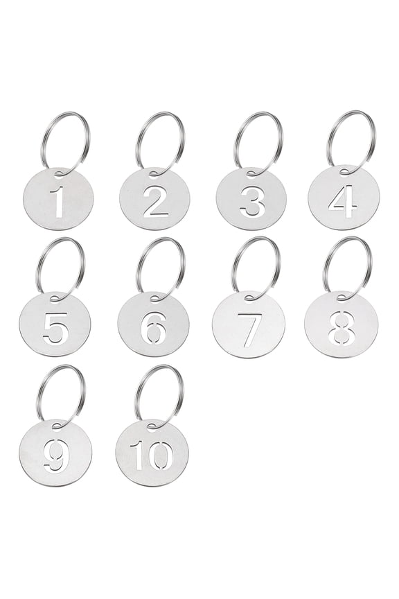 Number Key Tag 23 mm Stainless Steel 1-10 ID Number Tag with Ring Silver