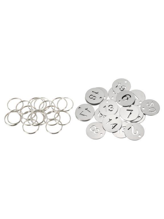 Number Key Tag, 23mm Stainless Steel 1-20 ID Number Tags with Metal Ring Identifiers Keys Label, Silver Tone