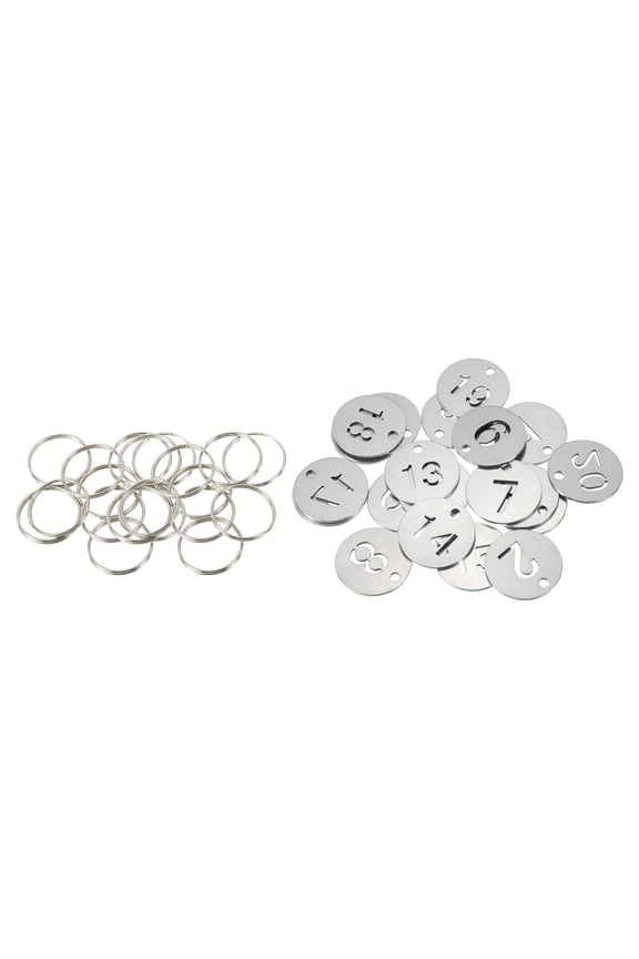 Number Key Tag, 23mm Stainless Steel 1-20 ID Number Tags with Metal Ring Identifiers Keys Label, Silver Tone
