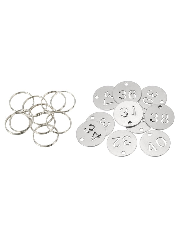 Number Key Tag, 23mm Stainless Steel 31-40 ID Number Tags with Metal Ring Identifiers Keys Label, Silver Tone
