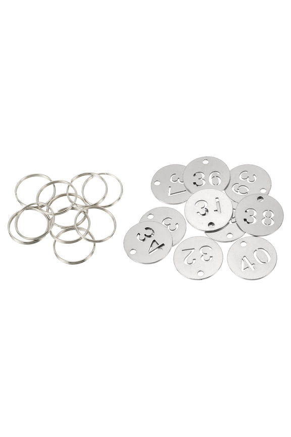 Number Key Tag, 23mm Stainless Steel 31-40 ID Number Tags with Metal Ring Identifiers Keys Label, Silver Tone