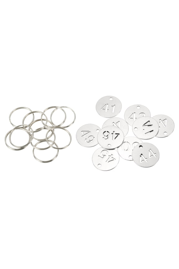 Number Key Tag, 23mm Stainless Steel 41-50 ID Number Tags with Metal Ring Identifiers Keys Label, Silver Tone