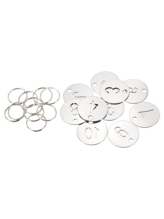 Number Key Tag, 30mm Stainless Steel 1-10 ID Number Tags with Metal Ring Identifiers Keys Label, Silver Tone