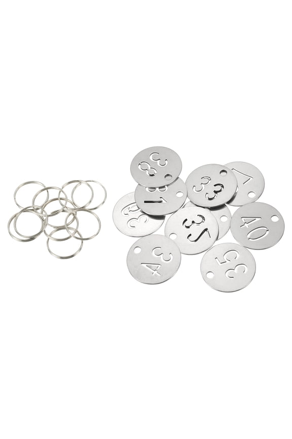 Number Key Tag, 30mm Stainless Steel 31-40 ID Number Tags with Metal Ring Identifiers Keys Label, Silver Tone
