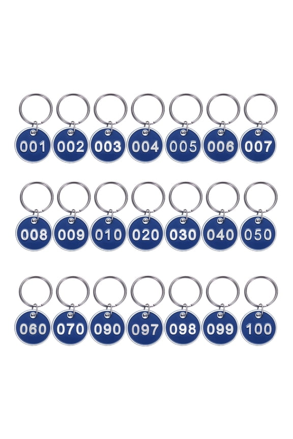 Number Key Tags 1-100, 30mm Round Aluminum Metal Number Tags with Key Rings, Blue