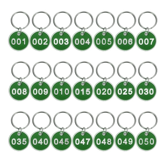 Uxcell Number Key Tags 1-50, 30mm Round Aluminum Metal Number Tags with Key Rings, Green