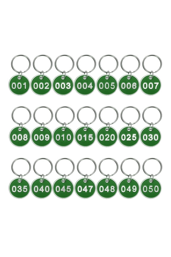 Number Key Tags 1-50, 30mm Round Aluminum Metal Number Tags with Key Rings, Green