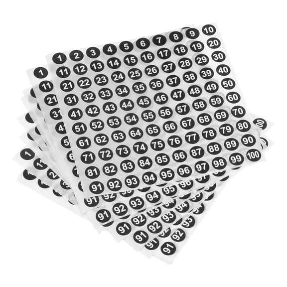 Uxcell 20 Sheets Number Stickers 1-100 Round Number Labels Vinyl Stickers for Sorting Boxes Lockers Black
