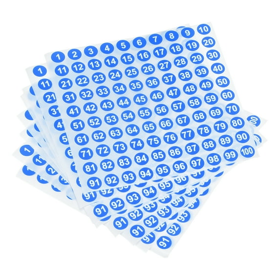 Uxcell 20 Sheets Number Stickers 1-100 Round Number Labels Vinyl Stickers for Sorting Boxes Lockers Blue