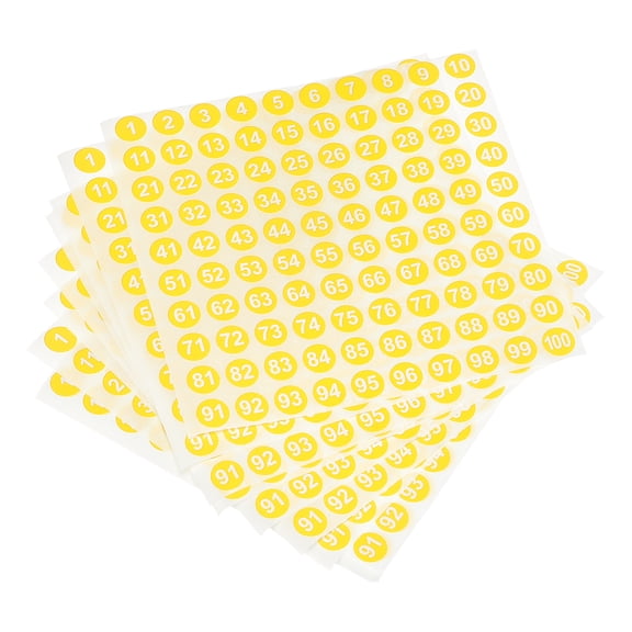 Uxcell 20 Sheets Number Stickers 1-100 Round Number Labels Vinyl Stickers for Sorting Boxes Lockers Yellow