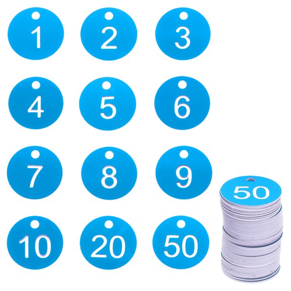 Uxcell Numbers Key Tags, 0-50 Plastic ID Hang Tag Numbered Tags for Dormitory Key Chain Box Cabinet Lockers(Light Blue & White)