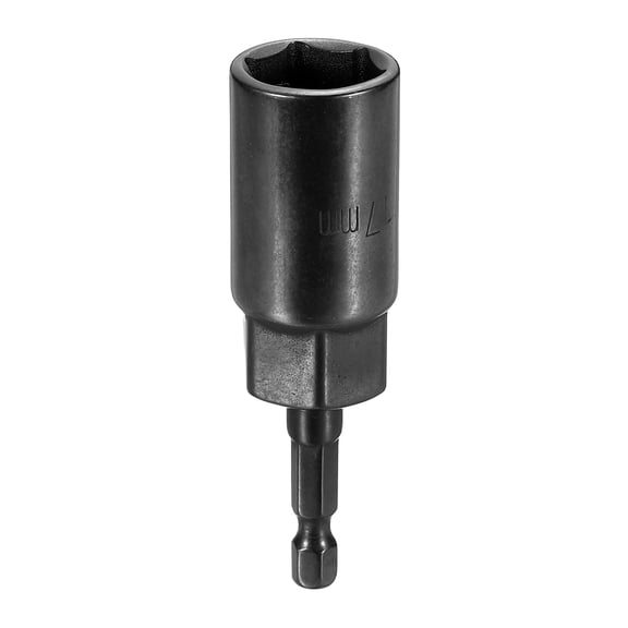 Uxcell Nut Driver Drill Bit 17mm Metric Socket 1/4" Hex Shank 3.15" (80mm) Extra Long 6-Point Sockets Quick Change Cr-V Steel Bolt Setters for Power Drill Drivers, Black