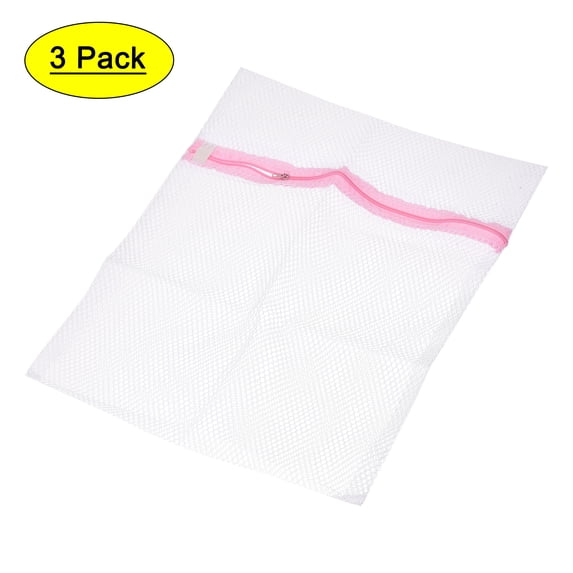 Uxcell Nylon Clothes Lingerie Sock Holder Washing Bag White 3 Pcs