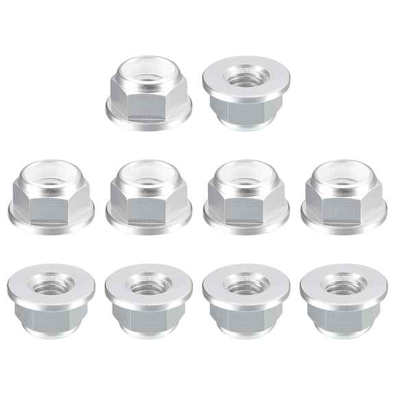 Uxcell Nylon Insert Hex Lock Nuts, 10pack - M2.5 x 0.45mm Aluminum Alloy Self-Locking Nut, Anodizing Flange Lock Nut for Fasteners(Bright Silver)