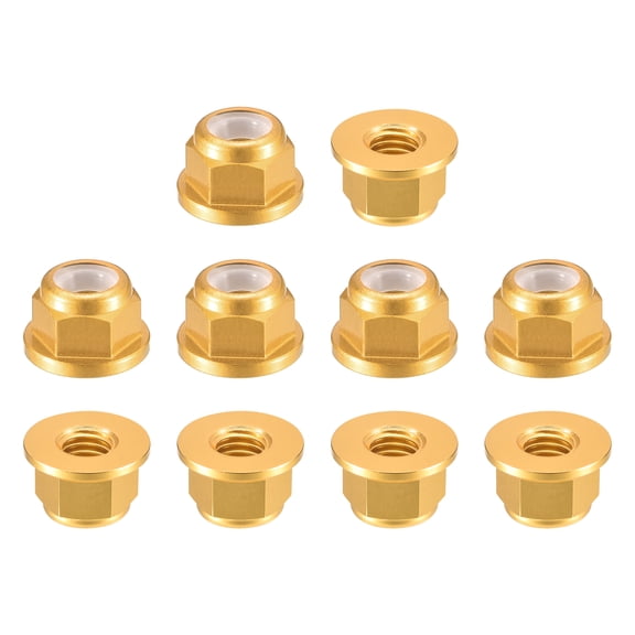 Uxcell Nylon Insert Hex Lock Nuts, 10pack - M2.5 x 0.45mm Aluminum Alloy Self-Locking Nut, Anodizing Flange Lock Nut for Fasteners(Gold Yellow)