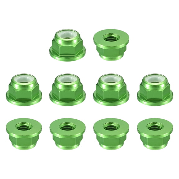 Uxcell Nylon Insert Hex Lock Nuts, 10pack - M2.5 x 0.45mm Aluminum Alloy Self-Locking Nut, Anodizing Flange Lock Nut for Fasteners(Green)