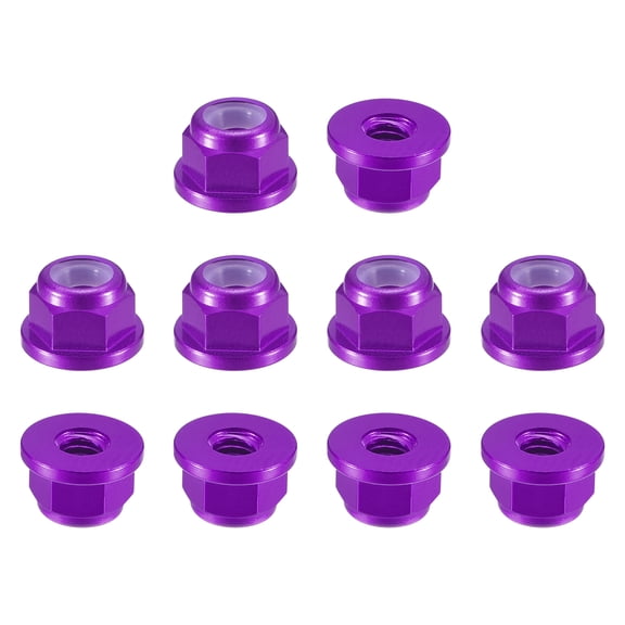 Uxcell Nylon Insert Hex Lock Nuts, 10pack - M2.5 x 0.45mm Aluminum Alloy Self-Locking Nut, Anodizing Flange Lock Nut for Fasteners(Purple)