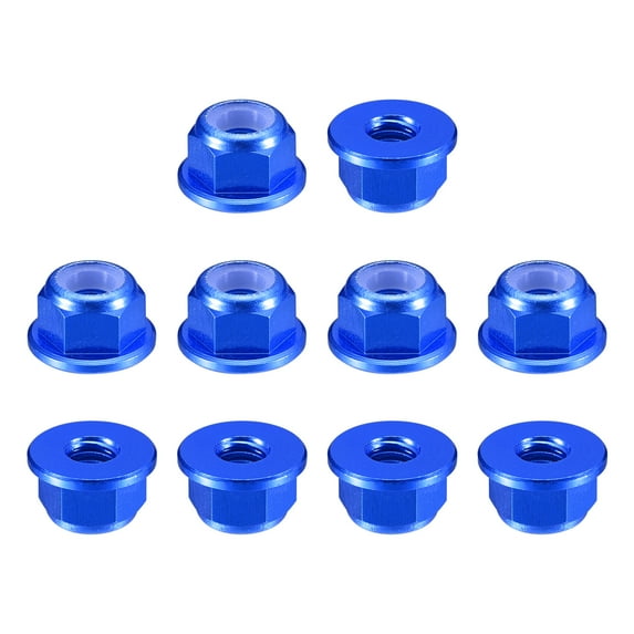 Uxcell Nylon Insert Hex Lock Nuts, 10pack - M2.5 x 0.45mm Aluminum Alloy Self-Locking Nut, Anodizing Flange Lock Nut for Fasteners(Sapphire Blue)