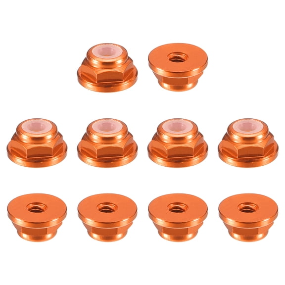 Uxcell Nylon Insert Hex Lock Nuts, 10pack - M2 x 0.4mm Aluminum Alloy Self-Locking Nut, Anodizing Flange Lock Nut for Fasteners(Brown Orange)