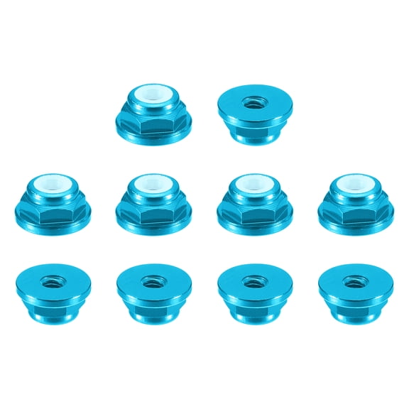 Uxcell Nylon Insert Hex Lock Nuts, 10pack - M2 x 0.4mm Aluminum Alloy Self-Locking Nut, Anodizing Flange Lock Nut for Fasteners(Sky Blue)
