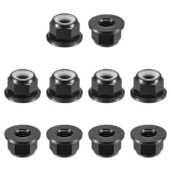 Uxcell Nylon Insert Hex Lock Nuts, 10pack - M8 x 1.25mm Aluminum Alloy Self-Locking Nut, Anodizing Flange Lock Nut for Fasteners(Bright Black)