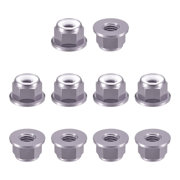 Uxcell Nylon Insert Hex Lock Nuts, 10pack - M8 x 1.25mm Aluminum Alloy Self-Locking Nut, Anodizing Flange Lock Nut for Fasteners(Gray)