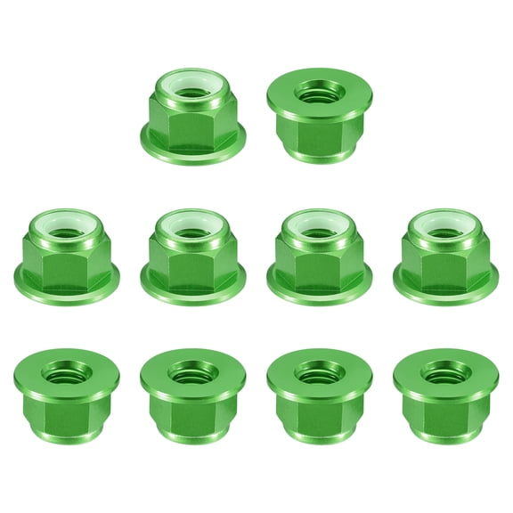 Uxcell Nylon Insert Hex Lock Nuts, 10pack - M8 x 1.25mm Aluminum Alloy Self-Locking Nut, Anodizing Flange Lock Nut for Fasteners(Green)