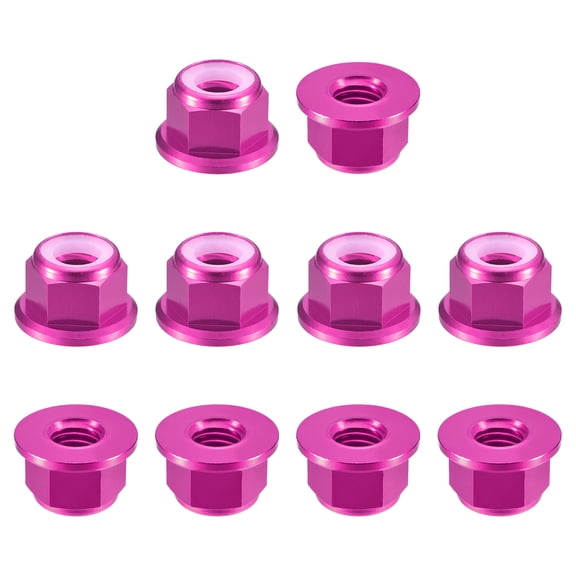 Uxcell Nylon Insert Hex Lock Nuts, 10pack - M8 x 1.25mm Aluminum Alloy Self-Locking Nut, Anodizing Flange Lock Nut for Fasteners(Pink)