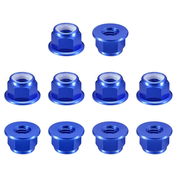 Uxcell Nylon Insert Hex Lock Nuts, 10pack - M8 x 1.25mm Aluminum Alloy Self-Locking Nut, Anodizing Flange Lock Nut for Fasteners(Sapphire Blue)