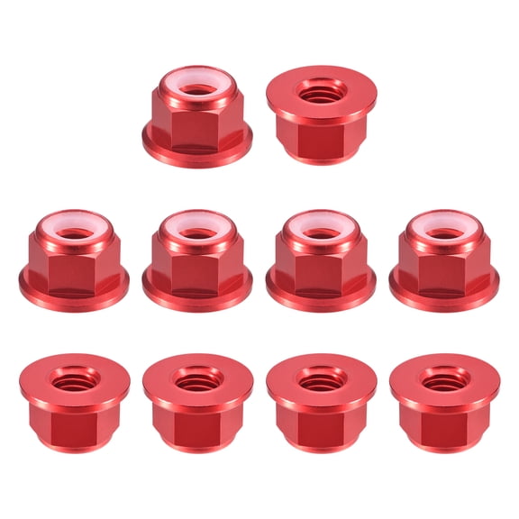 Uxcell Nylon Insert Hex Lock Nuts, 10pack - M8 x 1.25mm Aluminum Alloy Self-Locking Nut, Anodizing Flange Lock Nut for Fasteners(Wine Red)