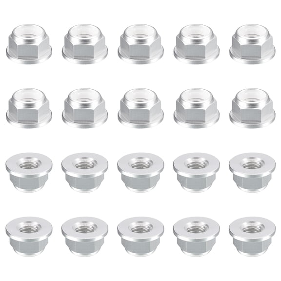 Uxcell Nylon Insert Hex Lock Nuts, 20pack - M2.5 x 0.45mm Aluminum Alloy Self-Locking Nut, Anodizing Flange Lock Nut for Fasteners(Bright Silver)