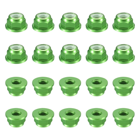 Uxcell Nylon Insert Hex Lock Nuts, 20pack - M2.5 x 0.45mm Aluminum Alloy Self-Locking Nut, Anodizing Flange Lock Nut for Fasteners(Green)