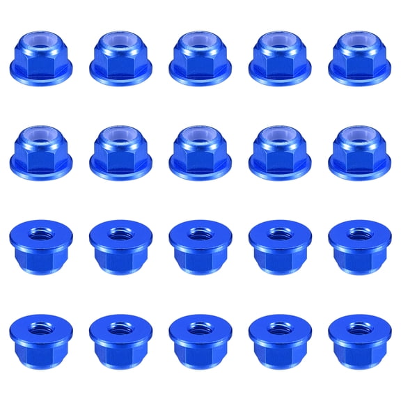 Uxcell Nylon Insert Hex Lock Nuts, 20pack - M2.5 x 0.45mm Aluminum Alloy Self-Locking Nut, Anodizing Flange Lock Nut for Fasteners(Sapphire Blue)
