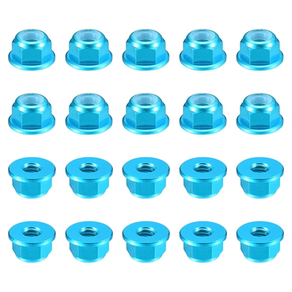 Uxcell Nylon Insert Hex Lock Nuts, 20pack - M2.5 x 0.45mm Aluminum Alloy Self-Locking Nut, Anodizing Flange Lock Nut for Fasteners(Sky Blue)