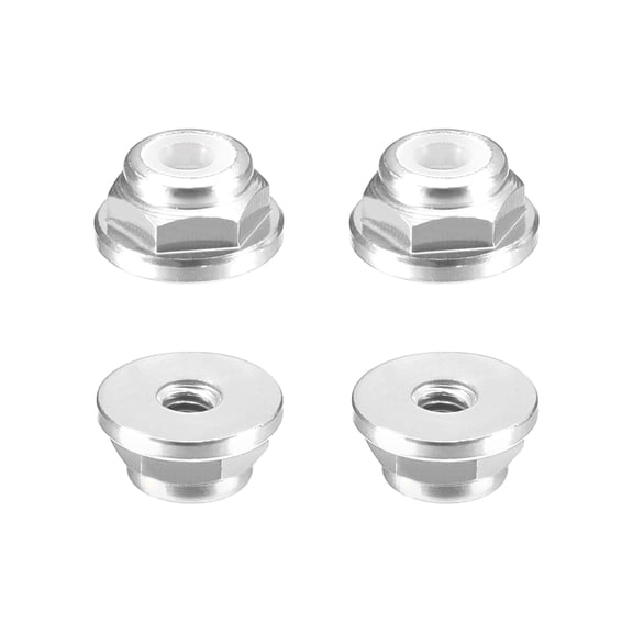 Uxcell Nylon Insert Hex Lock Nuts, 4pack - M2 x 0.4mm Aluminum Alloy Self-Locking Nut, Anodizing Flange Lock Nut for Fasteners(Bright Silver)