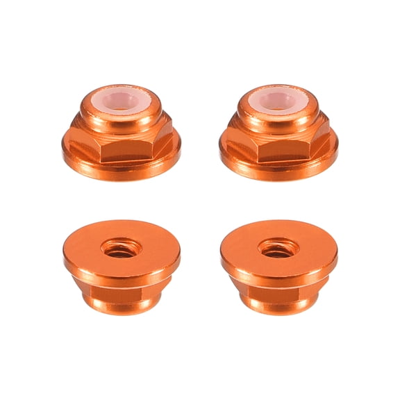 Uxcell Nylon Insert Hex Lock Nuts, 4pack - M2 x 0.4mm Aluminum Alloy Self-Locking Nut, Anodizing Flange Lock Nut for Fasteners(Brown Orange)