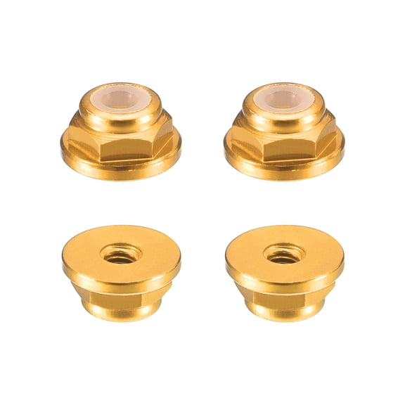 Uxcell Nylon Insert Hex Lock Nuts, 4pack - M2 x 0.4mm Aluminum Alloy Self-Locking Nut, Anodizing Flange Lock Nut for Fasteners(Gold Yellow)