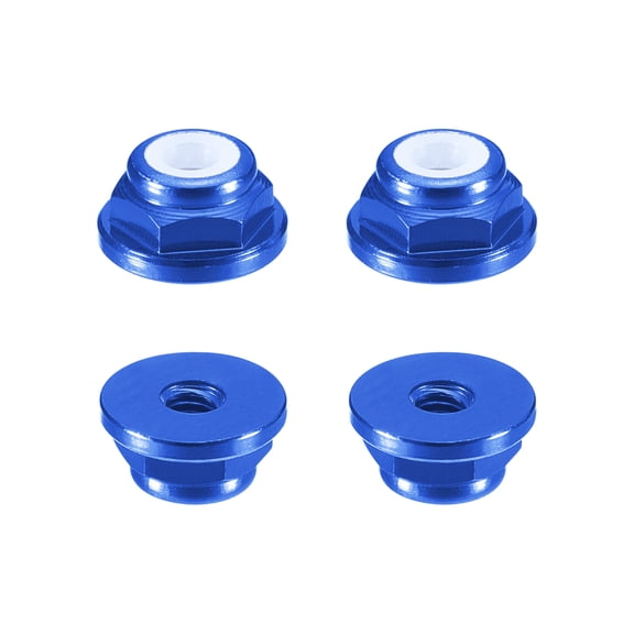Uxcell Nylon Insert Hex Lock Nuts, 4pack - M2 x 0.4mm Aluminum Alloy Self-Locking Nut, Anodizing Flange Lock Nut for Fasteners(Sapphire Blue)
