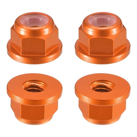 Uxcell Nylon Insert Hex Lock Nuts, 4pack - M3 x 0.5mm Aluminum Alloy Self-Locking Nut, Anodizing Flange Lock Nut for Fasteners(Brown Orange)