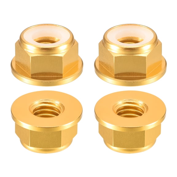 Uxcell Nylon Insert Hex Lock Nuts, 4pack - M4 x 0.7mm Aluminum Alloy Self-Locking Nut, Anodizing Flange Lock Nut for Fasteners(Gold Yellow)