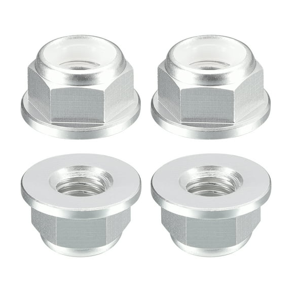 Uxcell Nylon Insert Hex Lock Nuts, 4pack - M5 x 0.8mm Aluminum Alloy Self-Locking Nut, Anodizing Flange Lock Nut for Fasteners(Bright Silver)