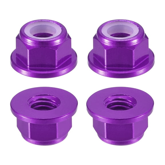 Uxcell Nylon Insert Hex Lock Nuts, 4pack - M5 x 0.8mm Aluminum Alloy Self-Locking Nut, Anodizing Flange Lock Nut for Fasteners(Purple)