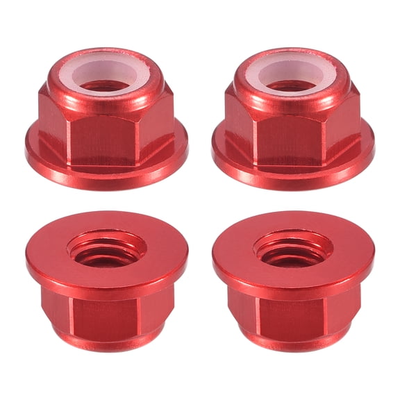 Uxcell Nylon Insert Hex Lock Nuts, 4pack - M5 x 0.8mm Aluminum Alloy Self-Locking Nut, Anodizing Flange Lock Nut for Fasteners(Wine Red)