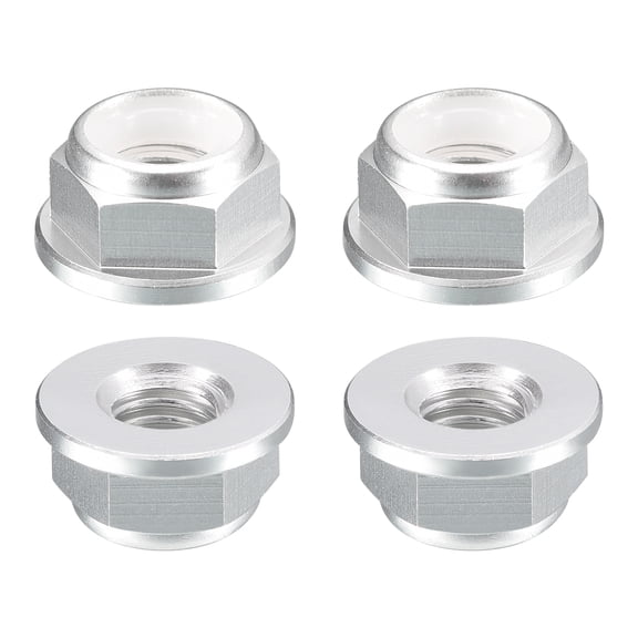 Uxcell Nylon Insert Hex Lock Nuts, 4pack - M6 x 1mm Aluminum Alloy Self-Locking Nut, Anodizing Flange Lock Nut for Fasteners(Bright Silver)