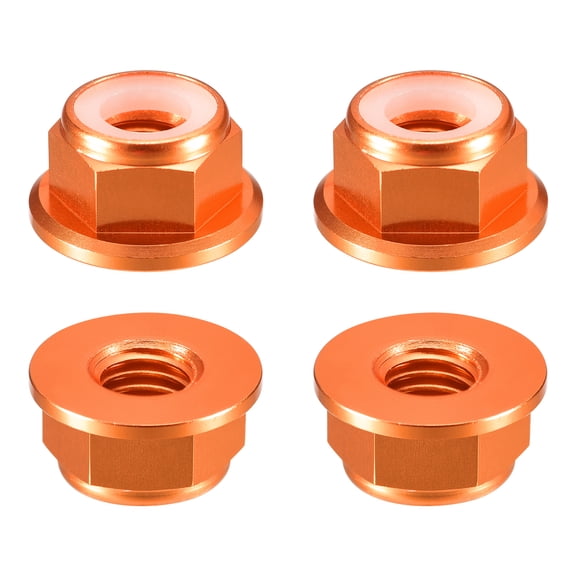 Uxcell Nylon Insert Hex Lock Nuts, 4pack - M6 x 1mm Aluminum Alloy Self-Locking Nut, Anodizing Flange Lock Nut for Fasteners(Brown Orange)