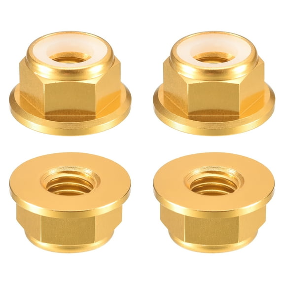 Uxcell Nylon Insert Hex Lock Nuts, 4pack - M6 x 1mm Aluminum Alloy Self-Locking Nut, Anodizing Flange Lock Nut for Fasteners(Gold Yellow)