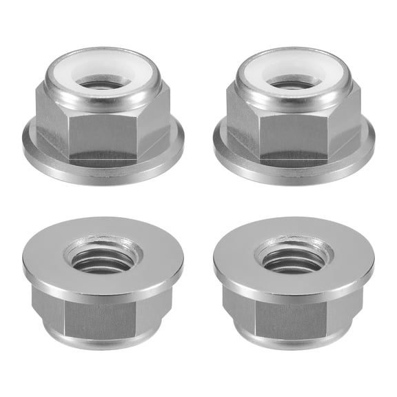 Uxcell Nylon Insert Hex Lock Nuts, 4pack - M6 x 1mm Aluminum Alloy Self-Locking Nut, Anodizing Flange Lock Nut for Fasteners(Gray)
